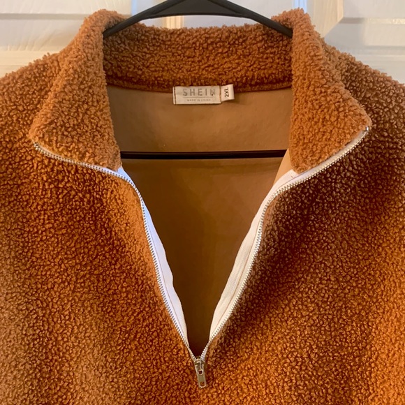 SHEIN Sherpa Teddy Bear Brown Crop Top Pullover Sweater - Picture 3 of 6